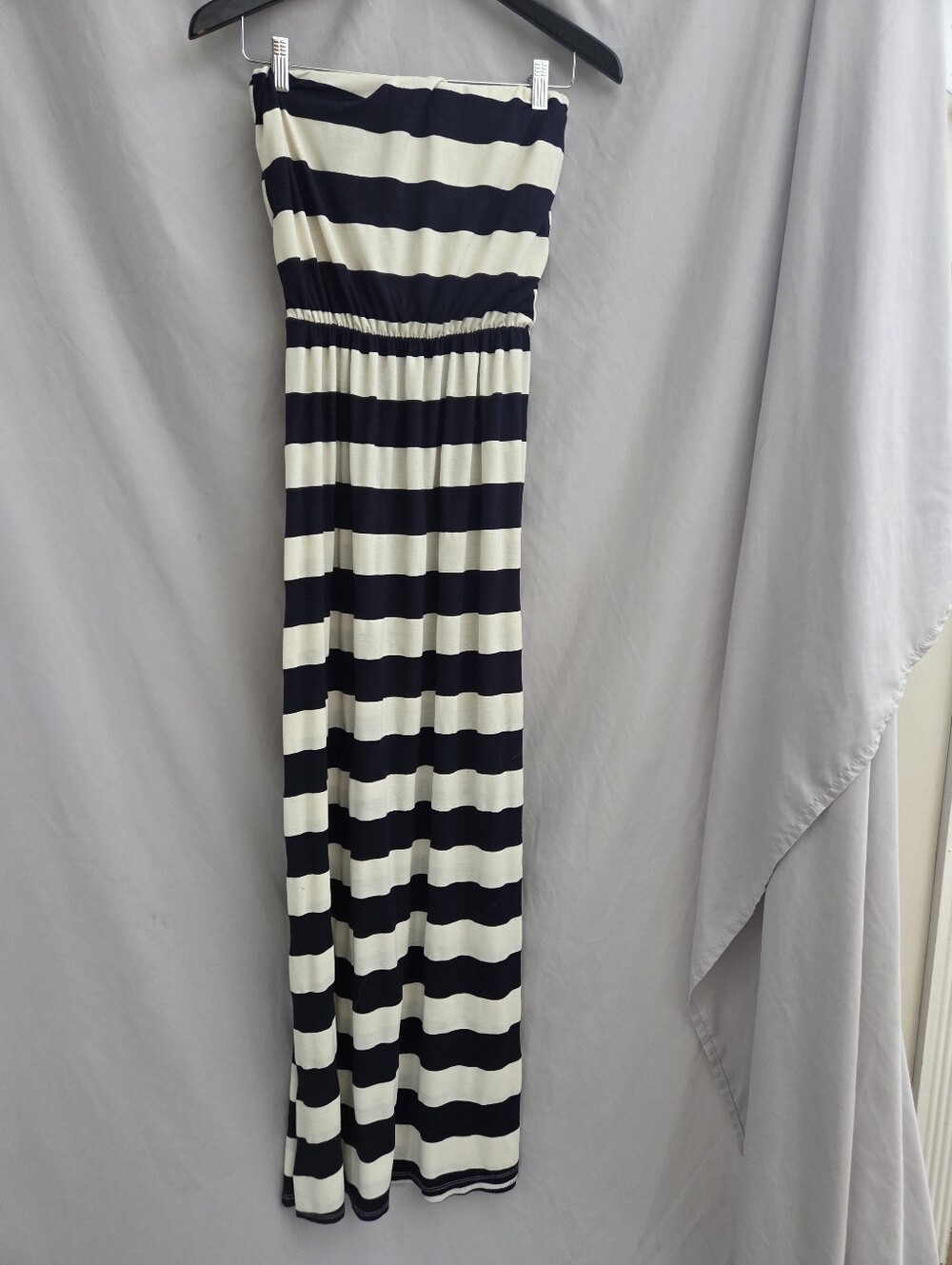 Striped Strapless Maxi Dress in Navy and White